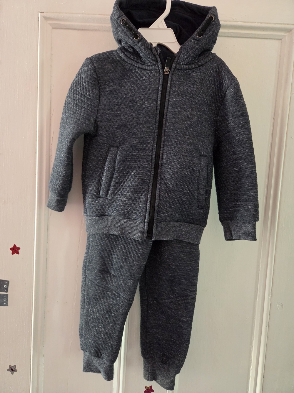Kids Quilted Hooded Sweatshirt and Jogger Set - Heathered Navy